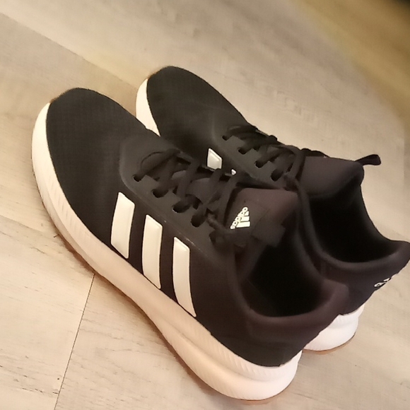 Adidas Ladies Black Athletic Shoes with White Stripes - Picture 2 of 4